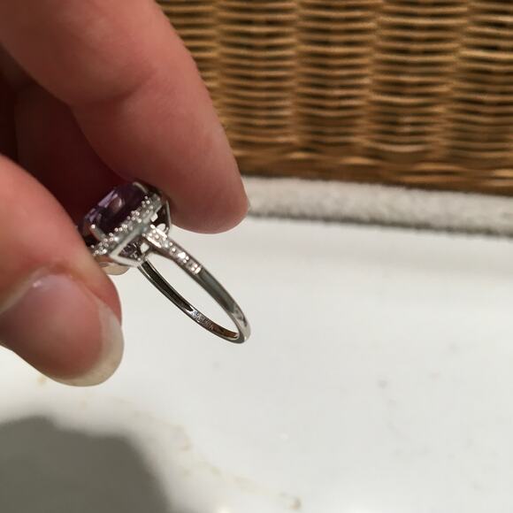 Zales Cushion Cut Amethyst RIng with Diamond Frame 10K Gold - Picture 9 of 9